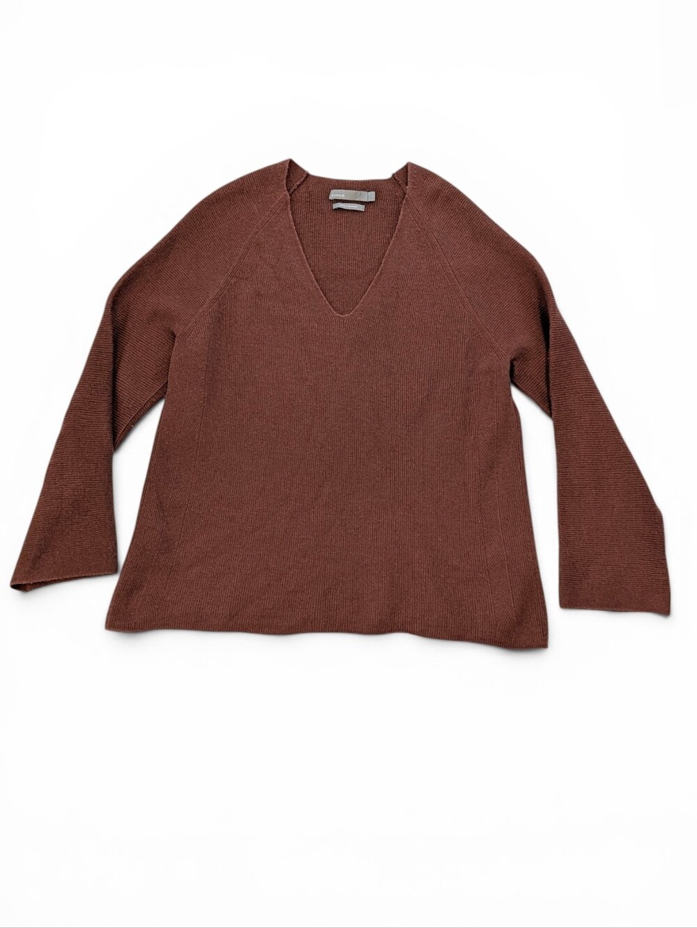 Vince Cashmere Chocolate Brown V-Neck Baggy Knit Sweater Size M